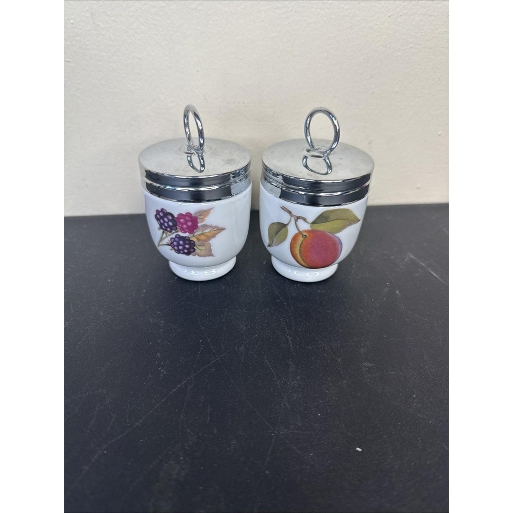 Royal Worcester Egg Coddler Set of 2 Fruit Motif With Box England (READ)